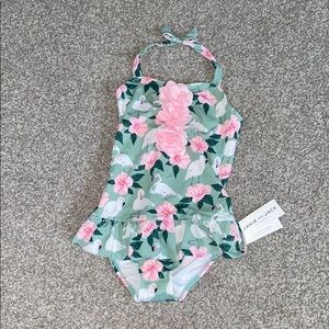 Janie and Jack Pink and Green Floral Halter Suit